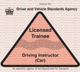 DVSA pink badge for a trainee Potential Driving Instructor (PDI)