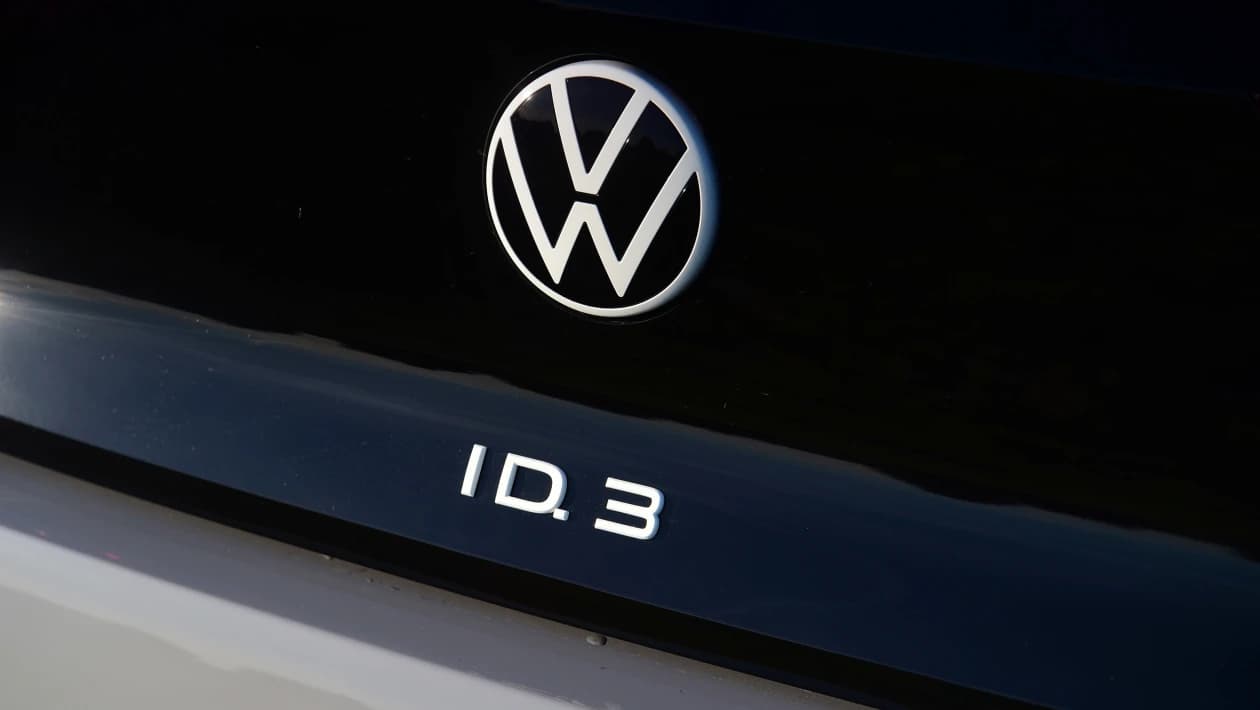 VW ID.3 rear hatch and tailgate with Volkswagen badge — the automatic electric car used for driving lessons on the Wirral